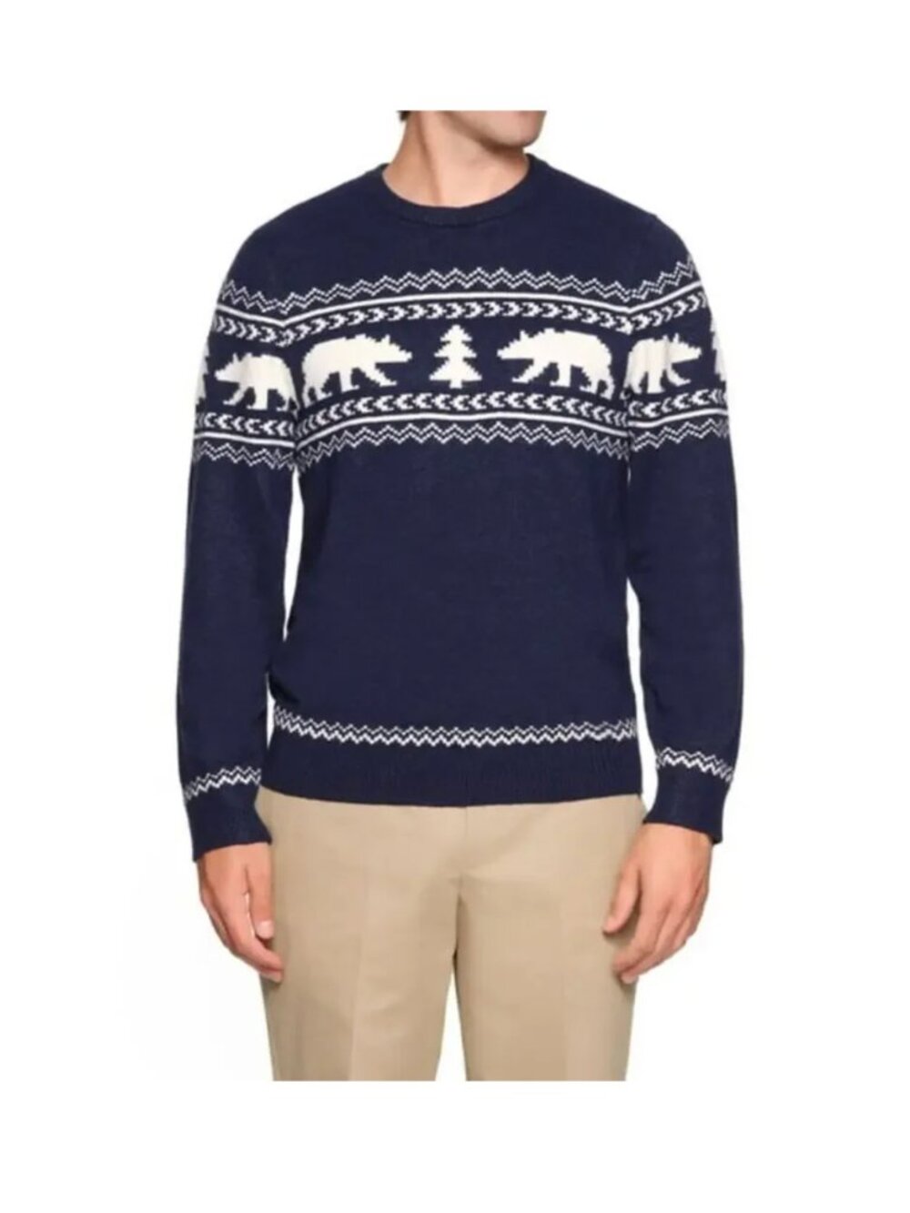 LANDS END New Men's Pullover Fair Isle Bears Crew Neck Sweater size XL